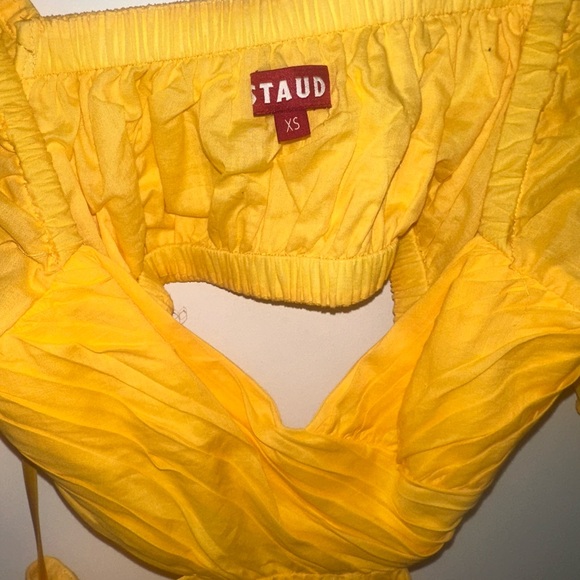 STAUD Carina Gold/Yellow Puff Sleeve Cutout Midi Dress Size XS - Picture 6 of 7